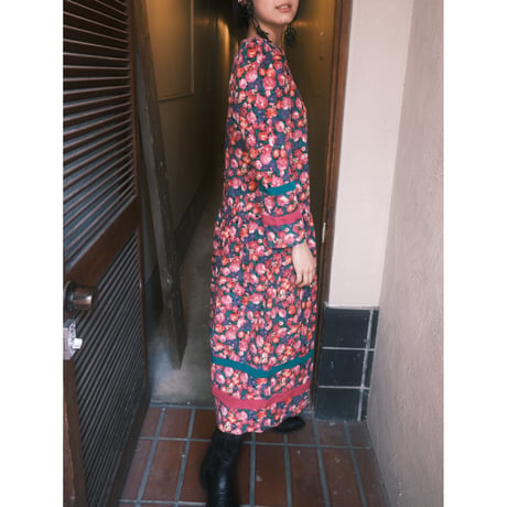 puff sleeve flower print corduroy dress