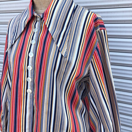 70s big collar stripe shirt