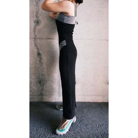one shoulder dress black×gray with lamé