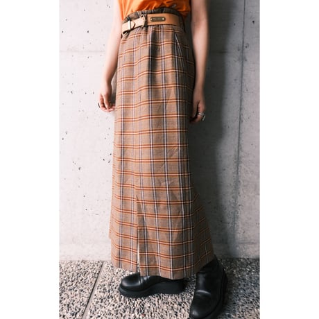 pleats check skirt