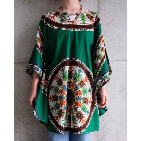 ethnic poncho tops “green”
