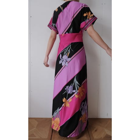 70s vintage flower print poly dress