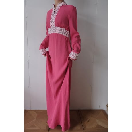 〜70s vintage pink×lace dress