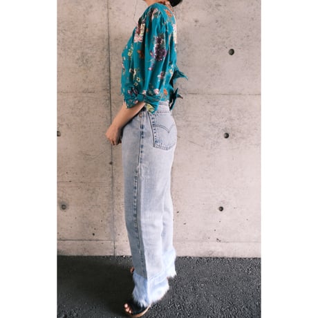 back ribbon flower print tops