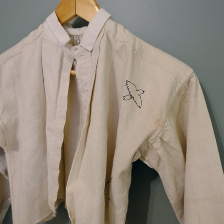 eski × 画楽 / hand paint "birds" antique smock