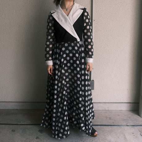 70s vintage / see-through polka dot dress