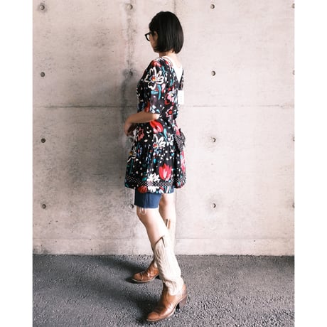 flower × dot print tunic / made in USA