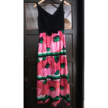 60s vintage / heavy linen flower dress