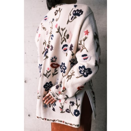 flower embroidery knit cardigan