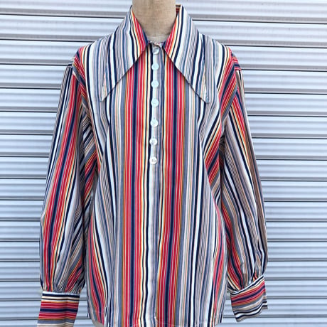 70s big collar stripe shirt