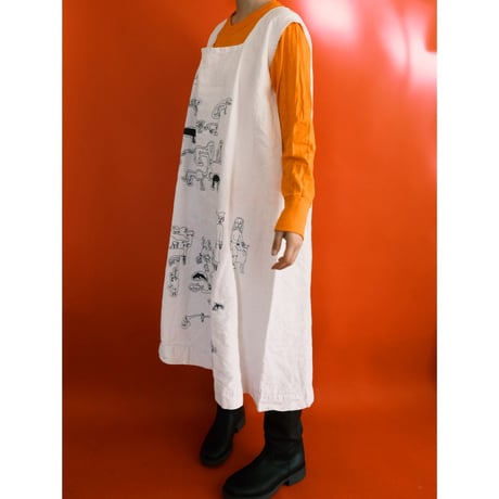 eski. × 画楽 / hand paint antique linen dress