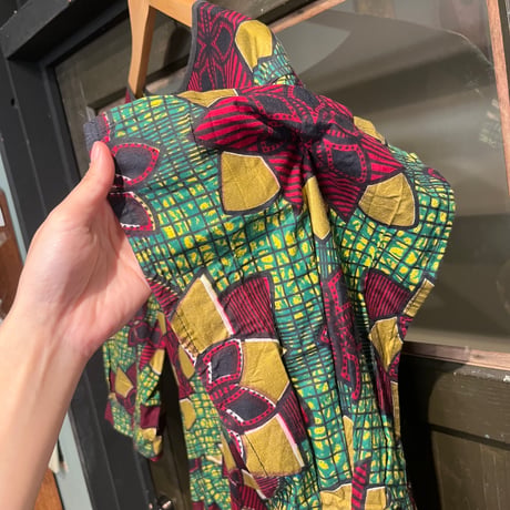 African batik dress / green × gold