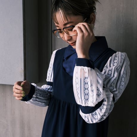 lace sleeve navy dress