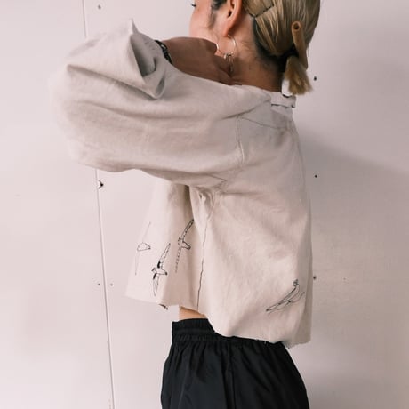 eski × 画楽 / hand paint "birds" antique smock