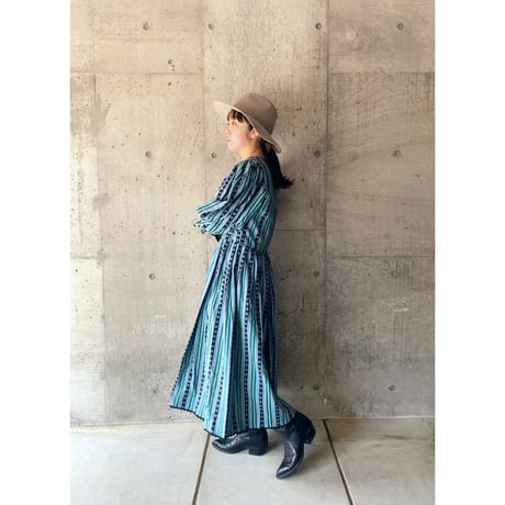 stripe tyrolean dress (blk×blu)