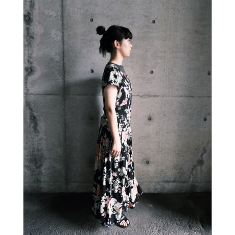 flower rayon dress “black”