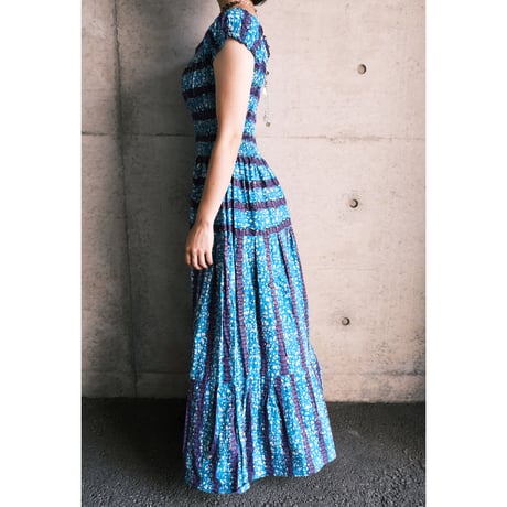 African batik designed dress “blue×purple”