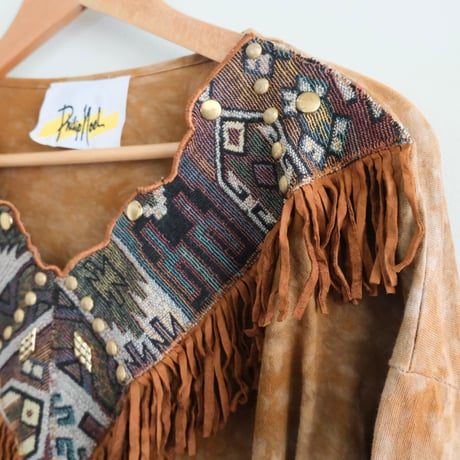 tie-dye cotton long tee with fringe
