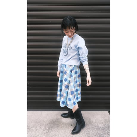 50-60s vintage / check quilting skirt