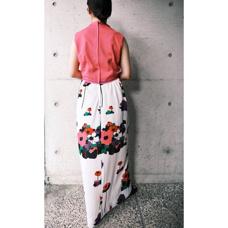 70s no-sleeve dress “pink×flower“
