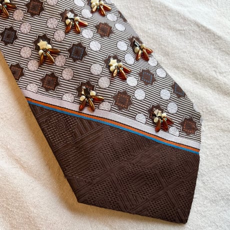 "繕う" collaboration beads embroidery necktie "retro brown × ⭐︎"