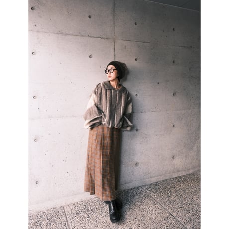 pleats check skirt