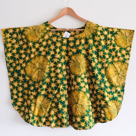 ethnic poncho tops “green×yellow”