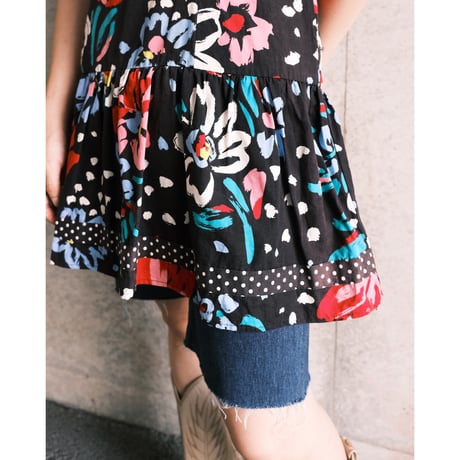 flower × dot print tunic / made in USA