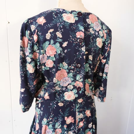 rayon flower dress / navy
