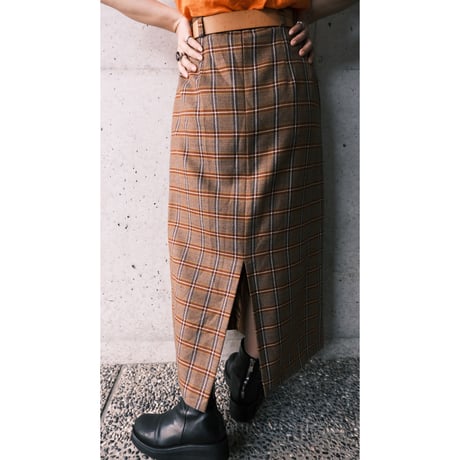 pleats check skirt