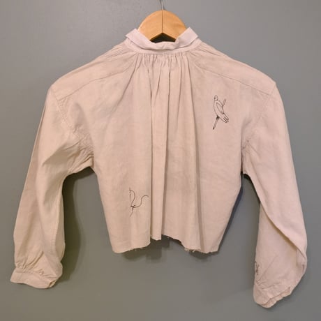 eski × 画楽 / hand paint "birds" antique smock