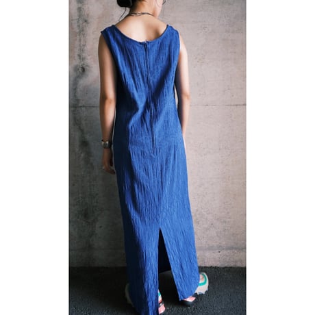 no-sleeve flower designed blue dress