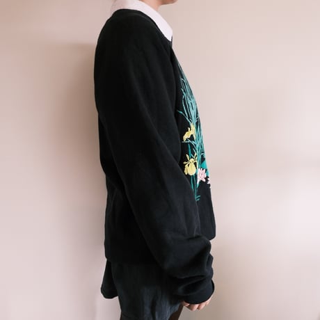 flower print sweat with collar