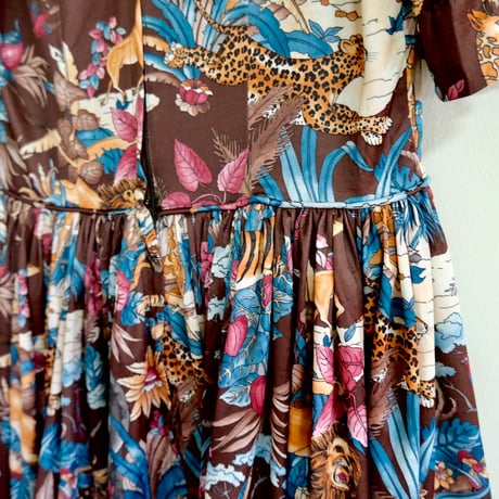 70s Animal print gather dress