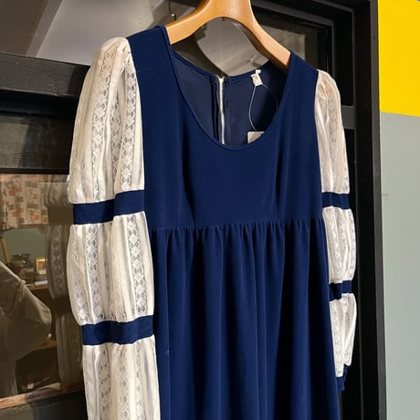 lace sleeve navy dress