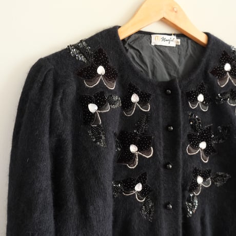 angora knit cardigan with ribbon