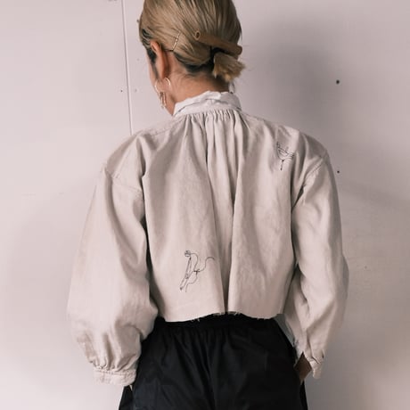eski × 画楽 / hand paint "birds" antique smock