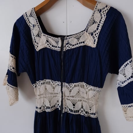 cotton × lace dress / navy
