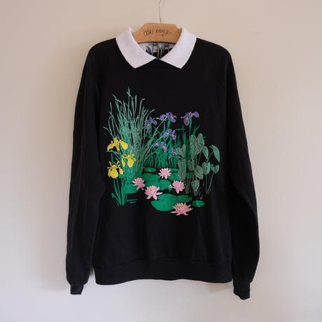 flower print sweat with collar