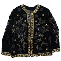 beaded embroidery velours cardigan