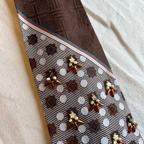 "繕う" collaboration beads embroidery necktie "retro brown × ⭐︎"