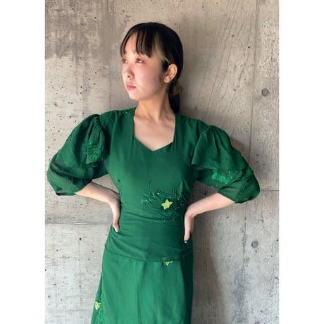embroidery green dress
