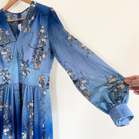 70s crimplene blue dress “birds”