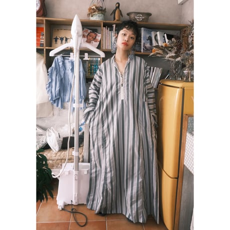 gray stripe embroidery dress