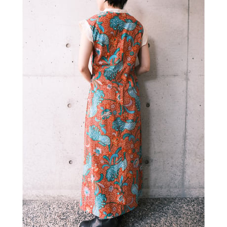 60~70s “liberty house” no-sleeve cotton print dress