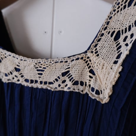 cotton × lace dress / navy