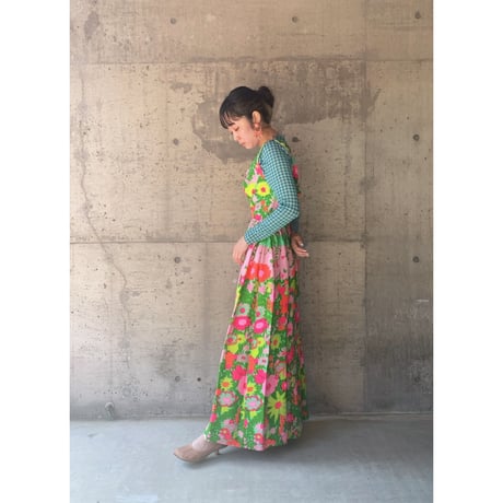 60-70s  vintage / floral long dress