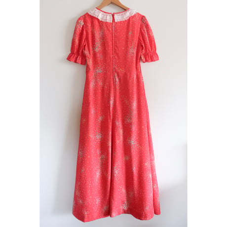 70s puff sleeve flower dress / red