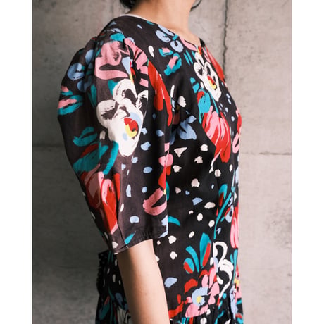 flower × dot print tunic / made in USA