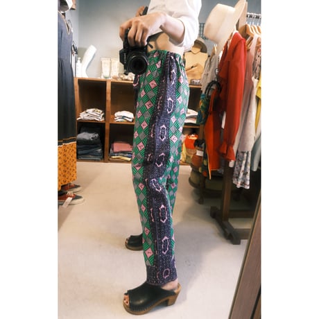 African batik pants / green×pink
